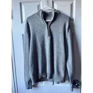 Izod Sweater Large Men Space Gray Knit Quarter Zip Warm Office Winter